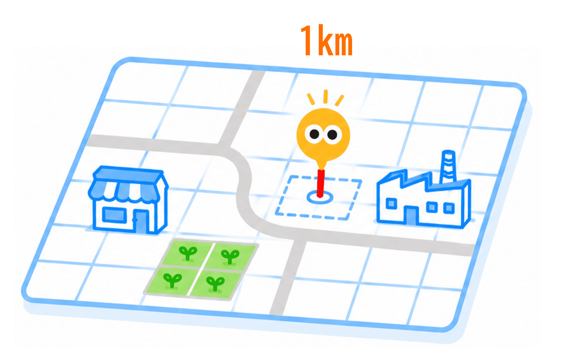 1kmメッシュのイメージ（約1km四方ごとの区画）