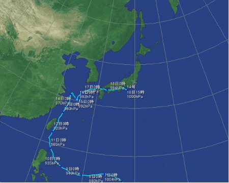 令和3年台風第14号の進路